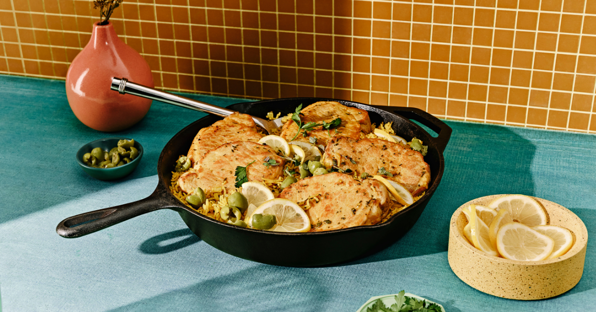 One-Pot Mediterranean Pork Chops and Rice