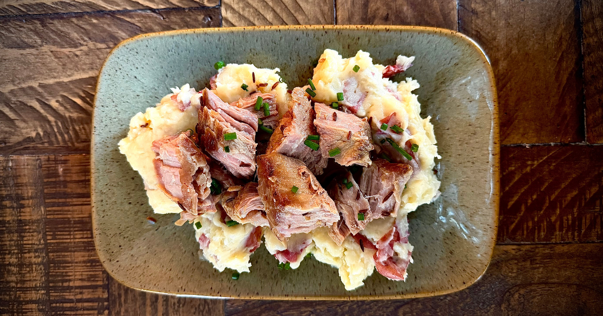 Beer Braised Colorado Pork with Irish Cheddar Potatoes